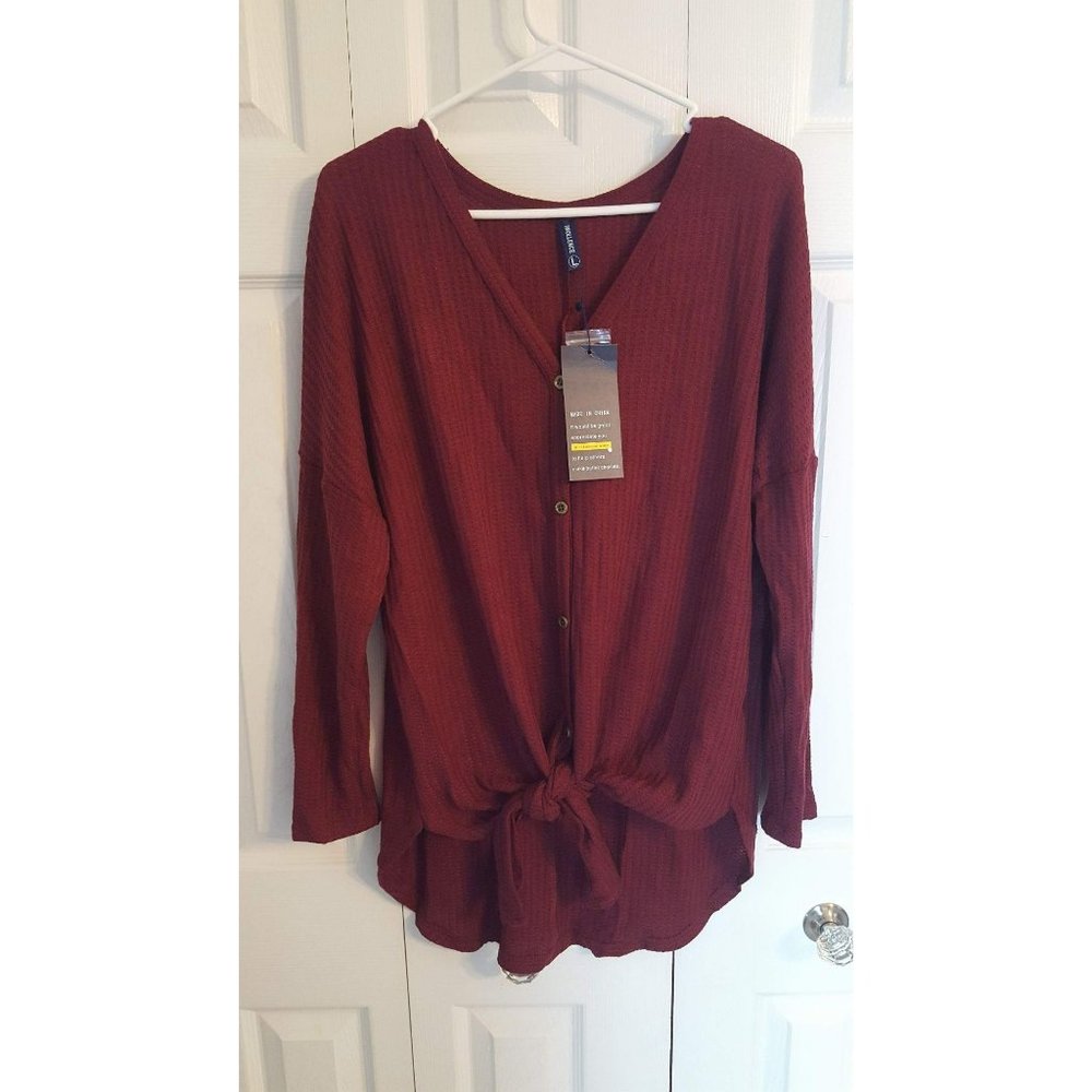 IWOLLENCE Women's Long Sleeve Blouse, Wine, Size L